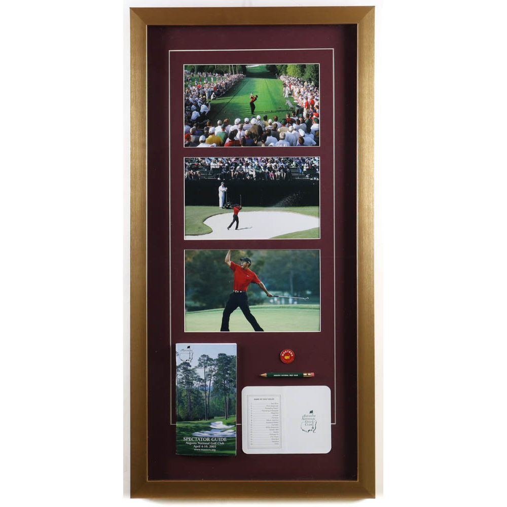 Tiger Woods Custom Framed Photo Display with 2005 Original Masters
