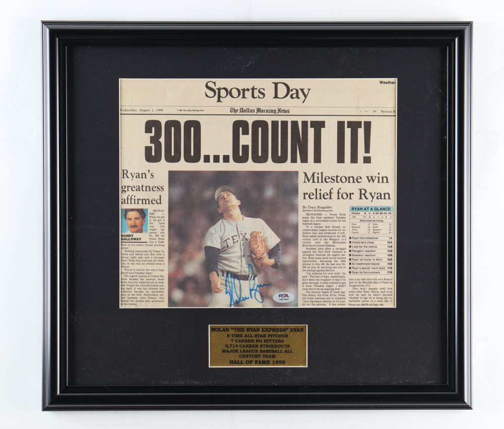 Nolan Ryan Signed Custom Framed "The Dallas Morning News" Newspaper Cover (PSA) at PristineAuction.com Nolan Ryan Signed Custom Framed "The Dallas Morning News" Newspaper Cover (PSA) at PristineAuction.com