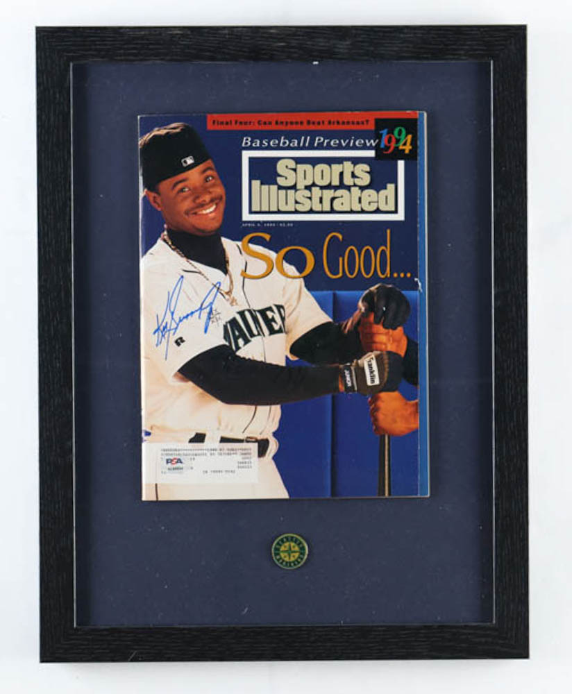 Ken Griffey Jr. Signed Custom Framed 1994 "Sports Illustrated" Magazine Display with Mariners Pin (PSA) at PristineAuction.com Ken Griffey Jr. Signed Custom Framed 1994 "Sports Illustrated" Magazine Display with Mariners Pin (PSA) at PristineAuction.com