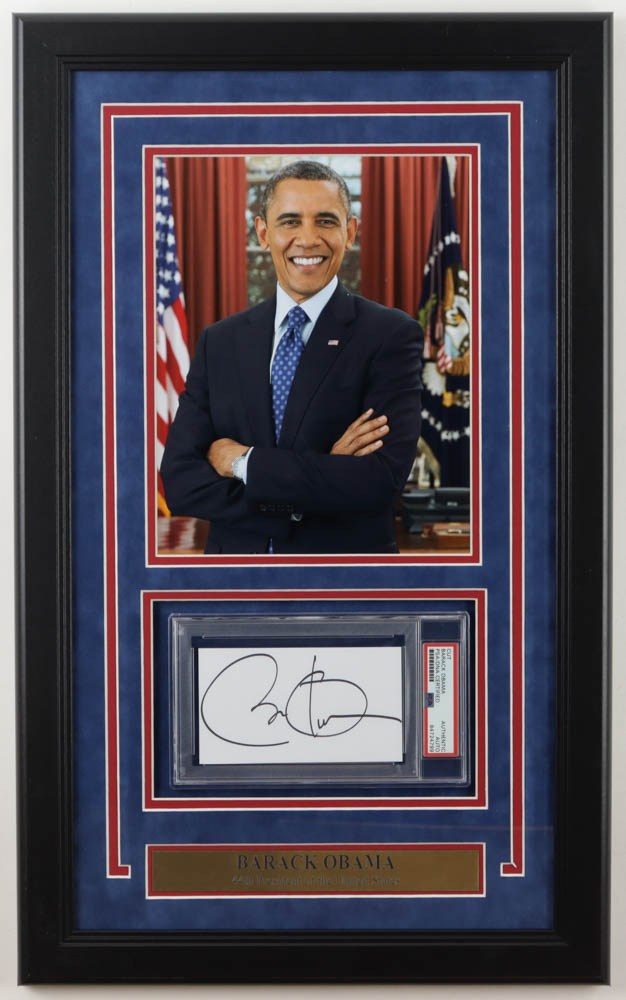 Barack Obama Signed Custom Framed Cut Display (PSA) at PristineAuction.com Barack Obama Signed Custom Framed Cut Display (PSA) at PristineAuction.com