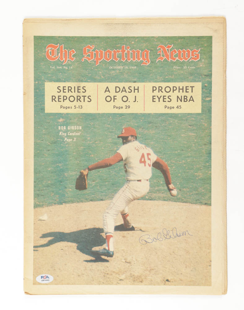 Bob Gibson Signed 1968 "The Sporting News" Newspaper (PSA) at PristineAuction.com Bob Gibson Signed 1968 "The Sporting News" Newspaper (PSA) at PristineAuction.com