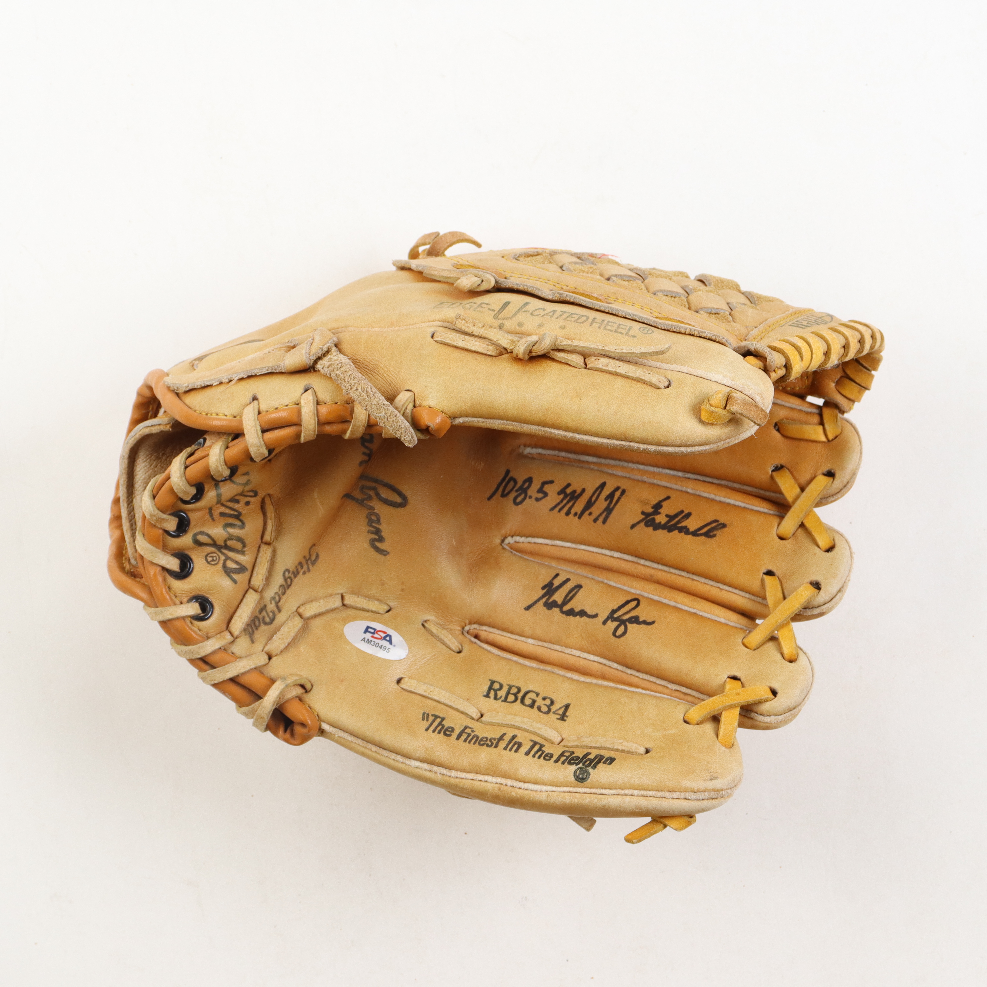 Nolan Ryan Signed Rawlings Nolan Ryan Model Baseball Glove Inscribed "108.5 M.P.H. Fastball" with Display Case (PSA) at PristineAuction.com Nolan Ryan Signed Rawlings Nolan Ryan Model Baseball Glove Inscribed "108.5 M.P.H. Fastball" with Display Case (PSA) at PristineAuction.com