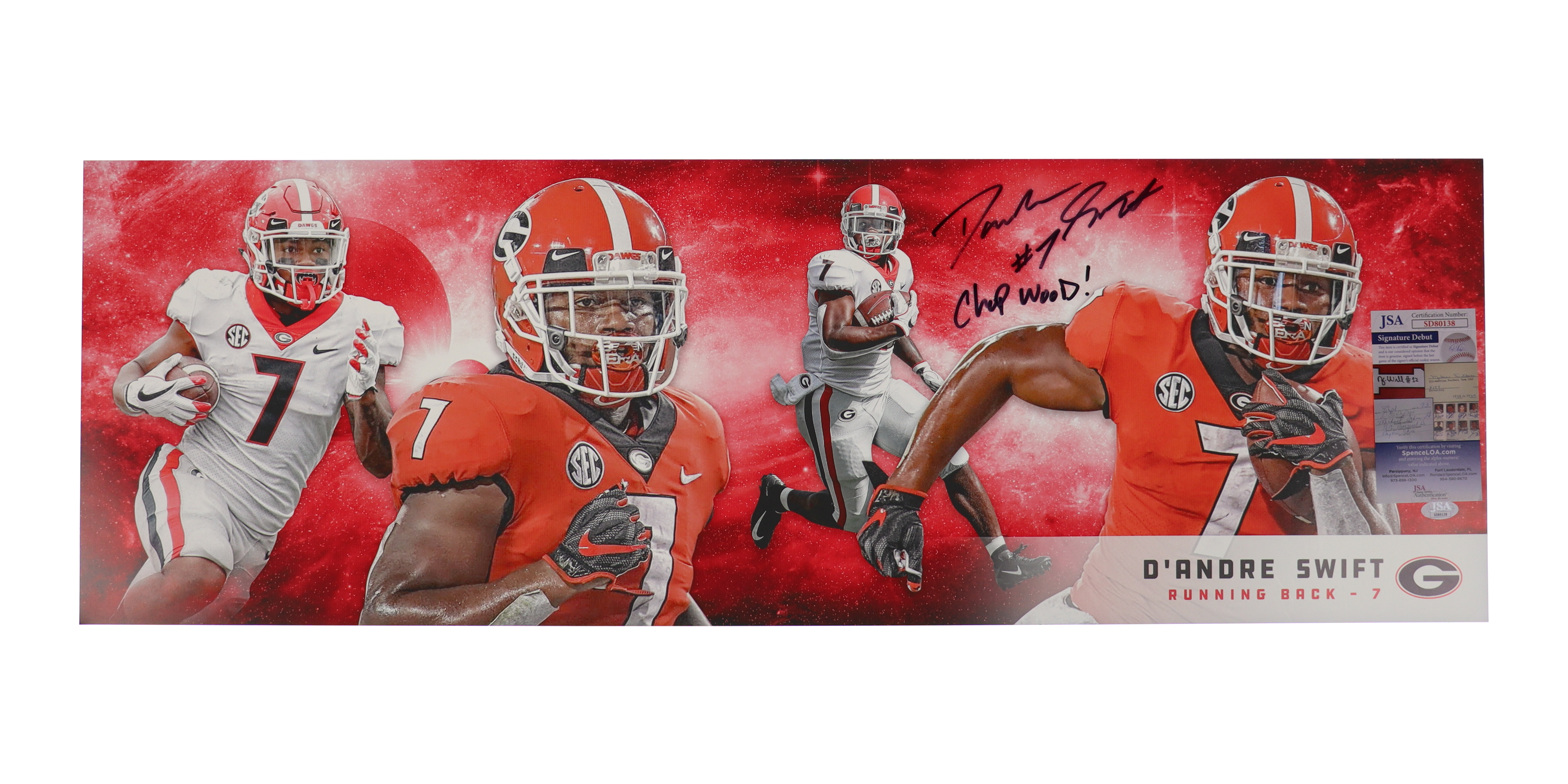 D'Andre Swift Signed Georgia Bulldogs 12x36 Photo Inscribed "Chop Wood!" (JSA) at PristineAuction.com D'Andre Swift Signed Georgia Bulldogs 12x36 Photo Inscribed "Chop Wood!" (JSA) at PristineAuction.com