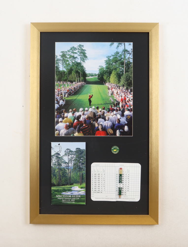 Tiger Woods Custom Framed Photo Display with 2005 Original Masters