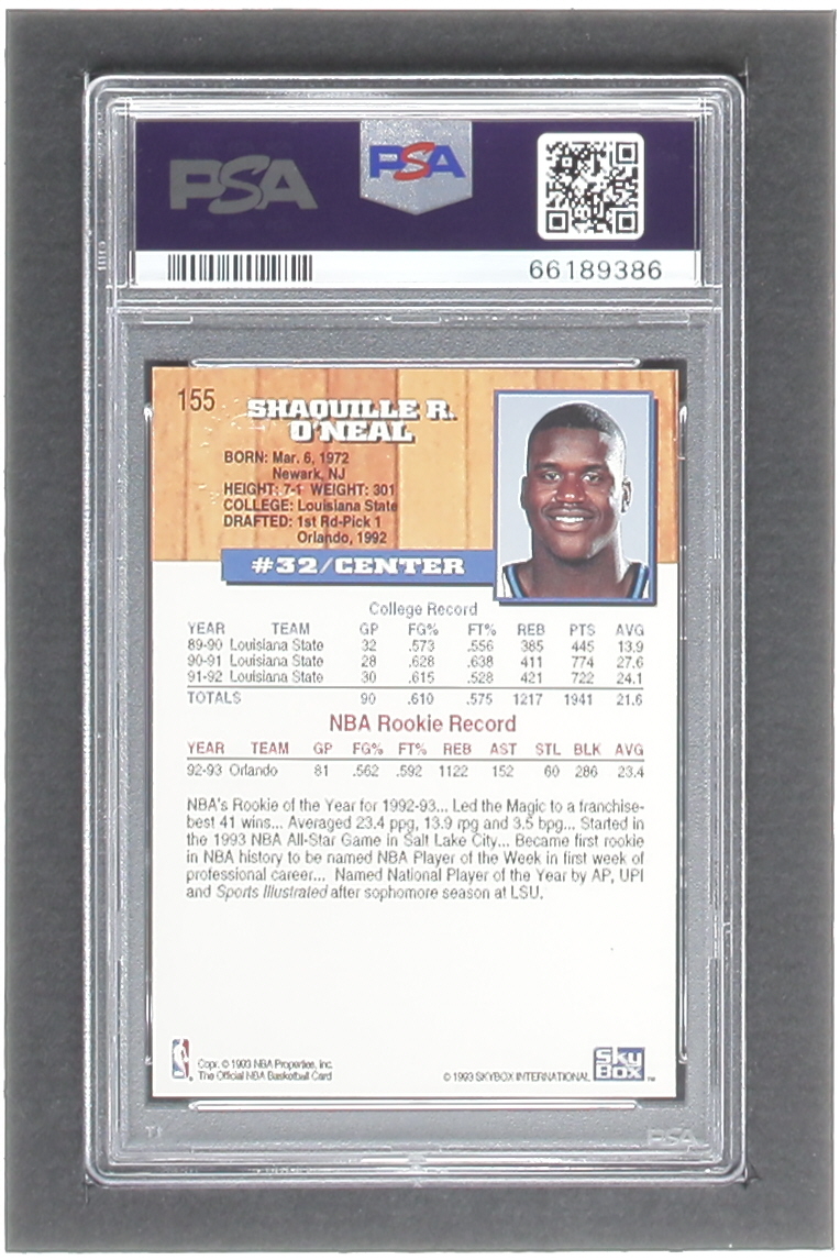 Shaquille O'Neal 1993-94 Hoops Fifth Anniversary Gold #155 (PSA 10) at PristineAuction.com Shaquille O'Neal 1993-94 Hoops Fifth Anniversary Gold #155 (PSA 10) at PristineAuction.com
