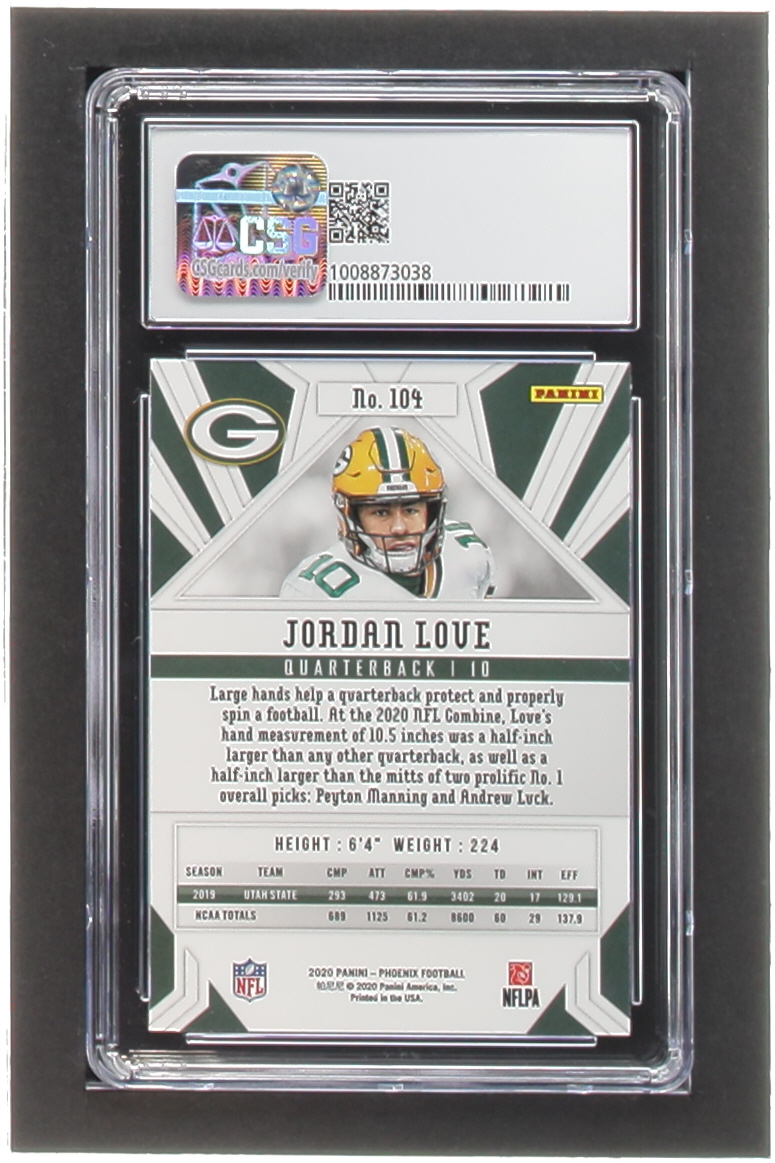 Jordan Love 2020 Panini Phoenix Fire Burst #104 RC (CSG 9) at PristineAuction.com Jordan Love 2020 Panini Phoenix Fire Burst #104 RC (CSG 9) at PristineAuction.com