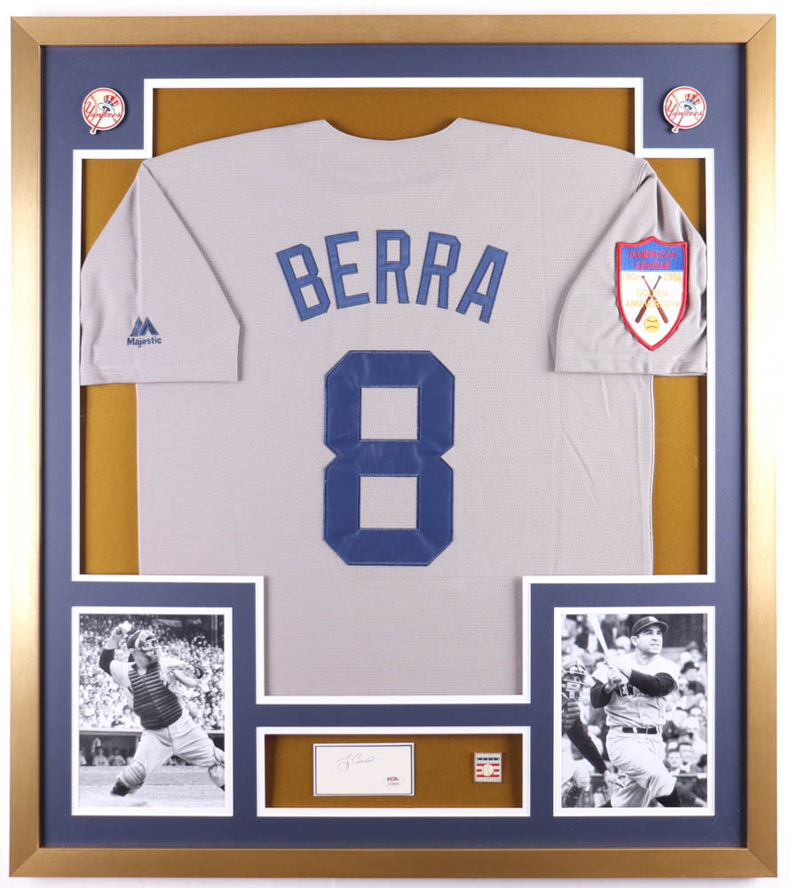 Yogi Berra Signed Yankees Custom Framed Cut Display with Vintage Hall of Fame Pin (PSA) at PristineAuction.com Yogi Berra Signed Yankees Custom Framed Cut Display with Vintage Hall of Fame Pin (PSA) at PristineAuction.com