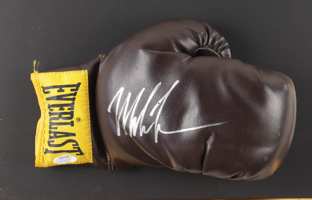 Mike Tyson Signed Custom Framed Everlast Boxing Glove Display with Tyson Art Print (JSA & Tyson) at PristineAuction.com Mike Tyson Signed Custom Framed Everlast Boxing Glove Display with Tyson Art Print (JSA & Tyson) at PristineAuction.com