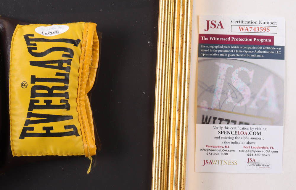 Mike Tyson Signed Custom Framed Everlast Boxing Glove Display with Tyson Art Print (JSA & Tyson) at PristineAuction.com Mike Tyson Signed Custom Framed Everlast Boxing Glove Display with Tyson Art Print (JSA & Tyson) at PristineAuction.com