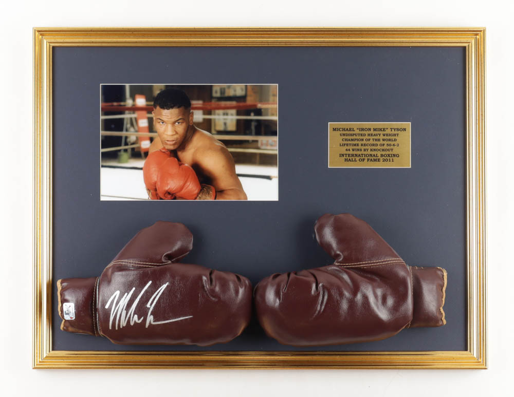 Mike Tyson Signed Custom Framed Everlast Boxing Glove Display with Tyson Print (JSA & Tyson) at PristineAuction.com Mike Tyson Signed Custom Framed Everlast Boxing Glove Display with Tyson Print (JSA & Tyson) at PristineAuction.com