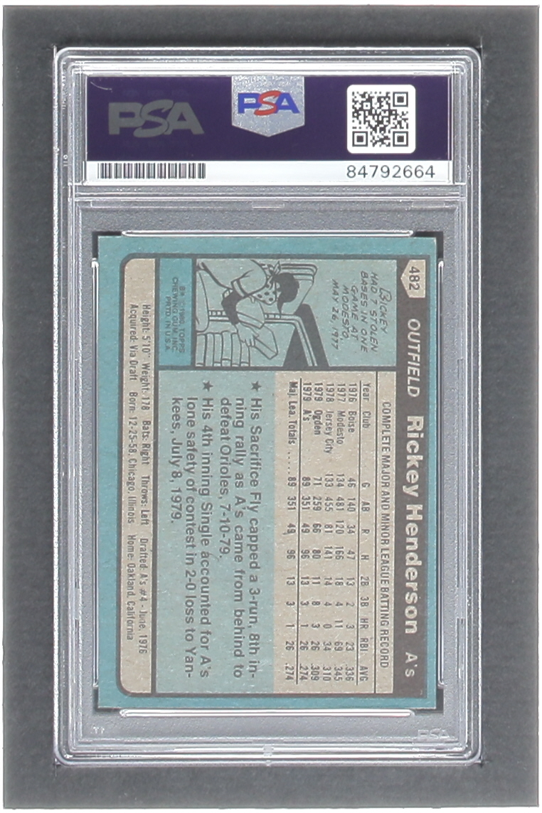 Rickey Henderson Signed 1980 Topps #482 RC (PSA) at PristineAuction.com Rickey Henderson Signed 1980 Topps #482 RC (PSA) at PristineAuction.com