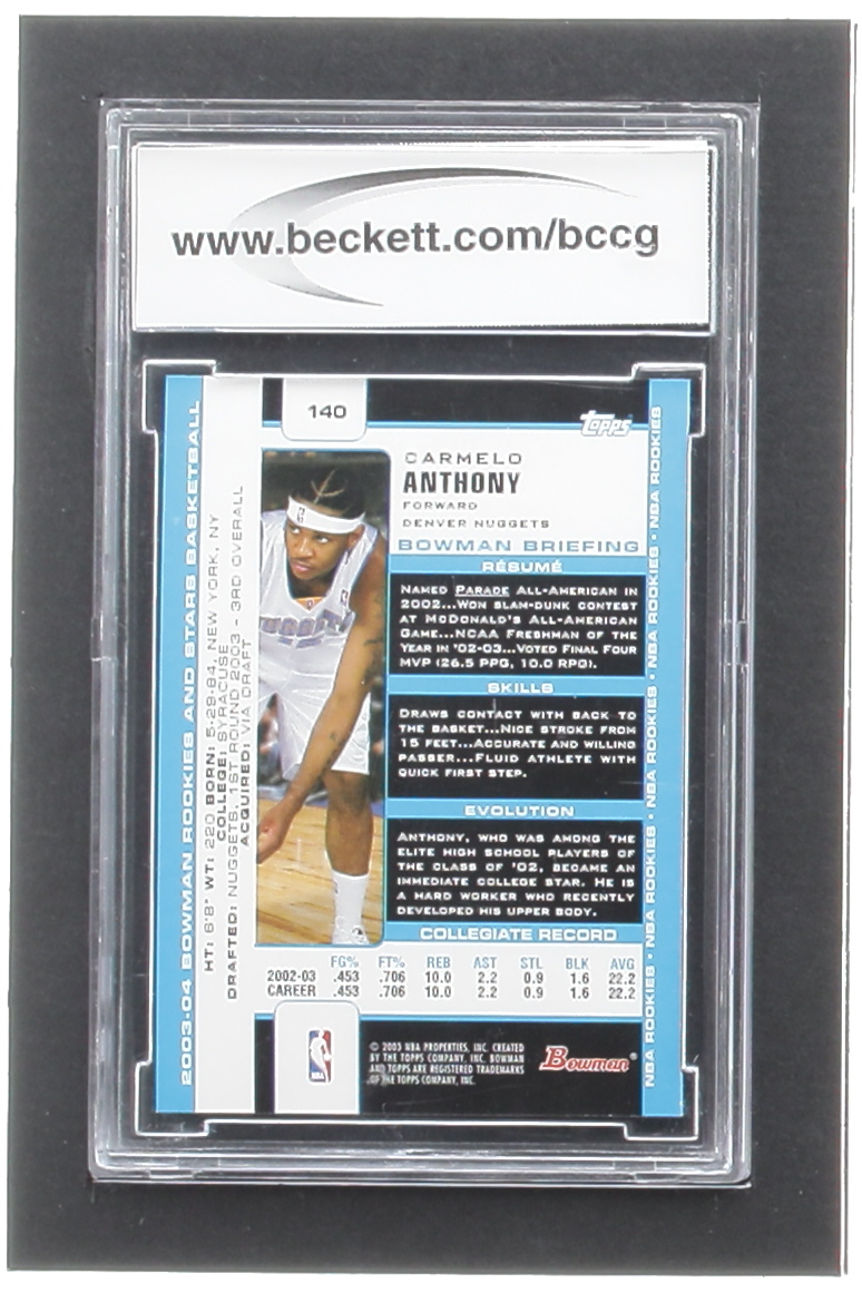 Carmelo Anthony 2003-04 Bowman #140 RC (BCCG 10) at PristineAuction.com Carmelo Anthony 2003-04 Bowman #140 RC (BCCG 10) at PristineAuction.com