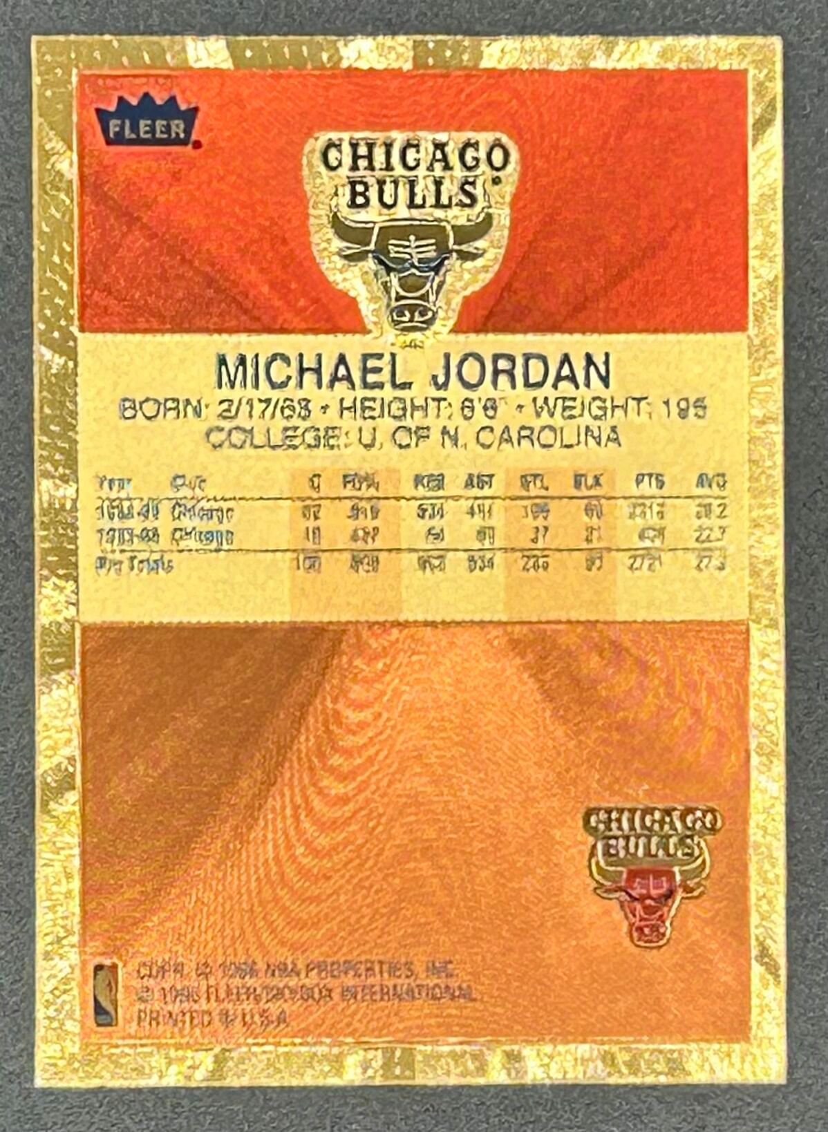Michael Jordan 1996-97 Fleer Polychrome 10th Anniversary Refractor Brushed Gold Trading Card at PristineAuction.com Michael Jordan 1996-97 Fleer Polychrome 10th Anniversary Refractor Brushed Gold Trading Card at PristineAuction.com