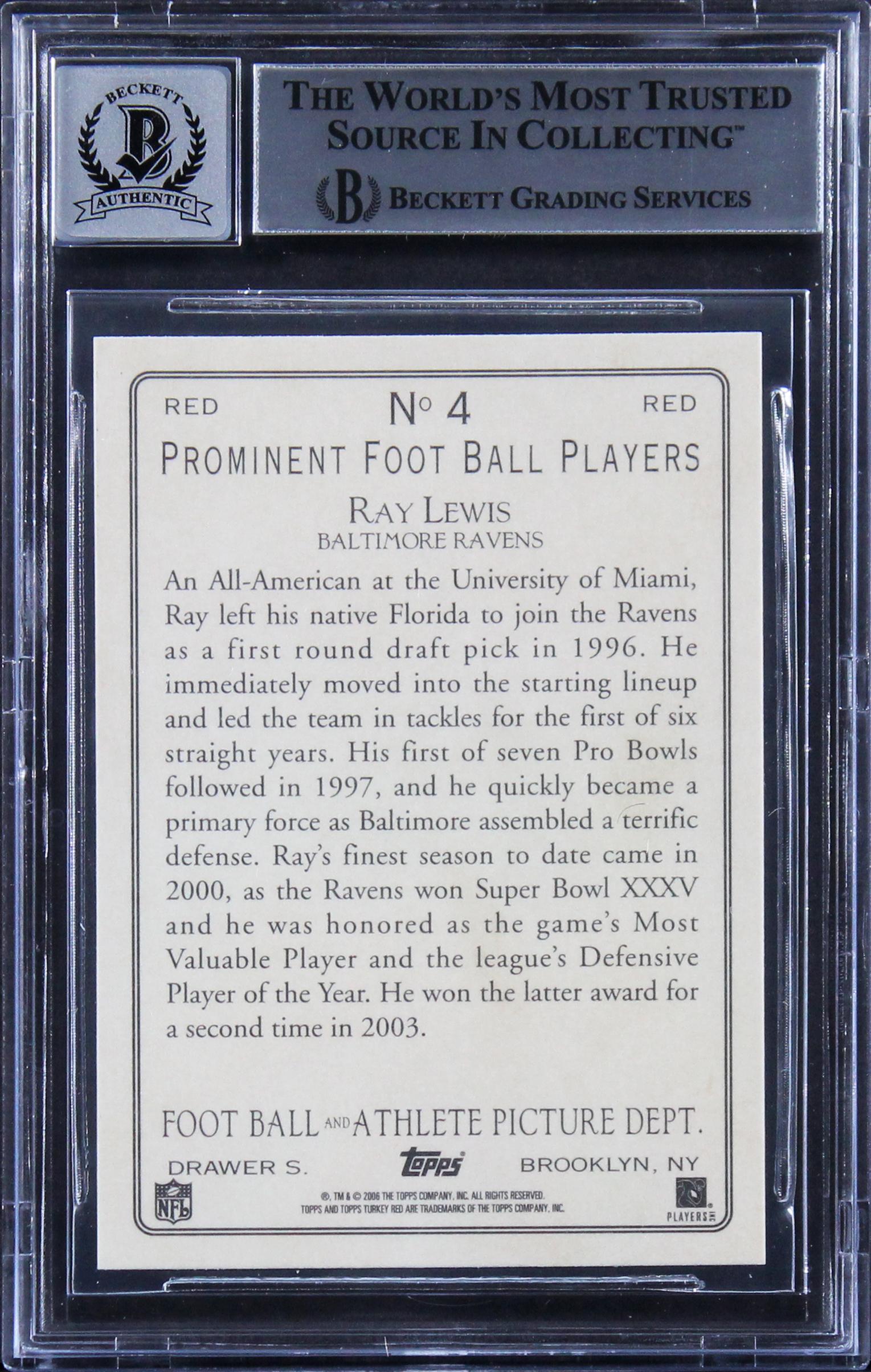 Ray Lewis Signed 2005 Topps Turkey Red Red #4A (BGS) at PristineAuction.com Ray Lewis Signed 2005 Topps Turkey Red Red #4A (BGS) at PristineAuction.com