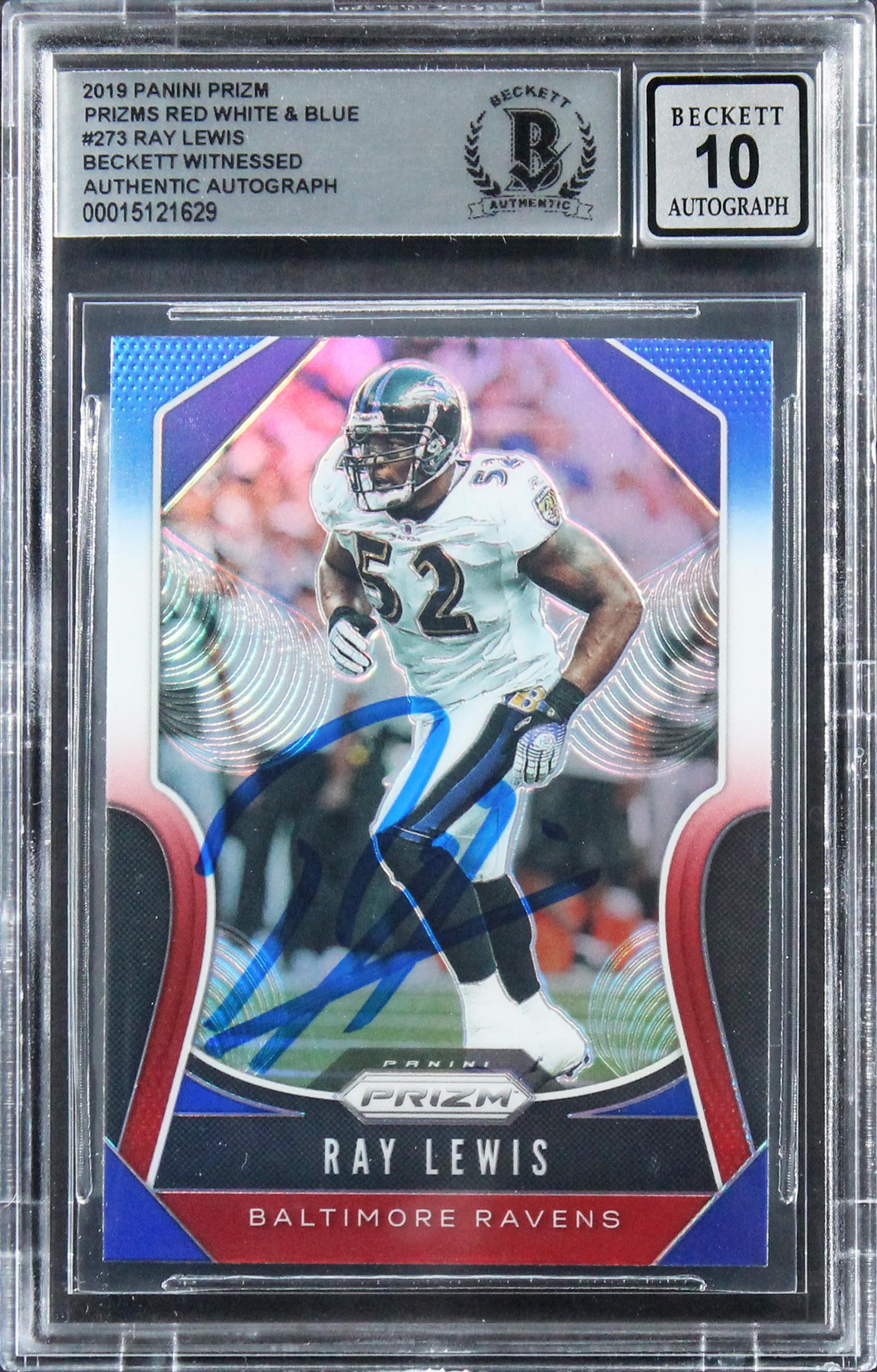 Ray Lewis Signed 2019 Panini Prizm Prizms Red White and Blue #273 (BGS | Auto 10) at PristineAuction.com Ray Lewis Signed 2019 Panini Prizm Prizms Red White and Blue #273 (BGS | Auto 10) at PristineAuction.com