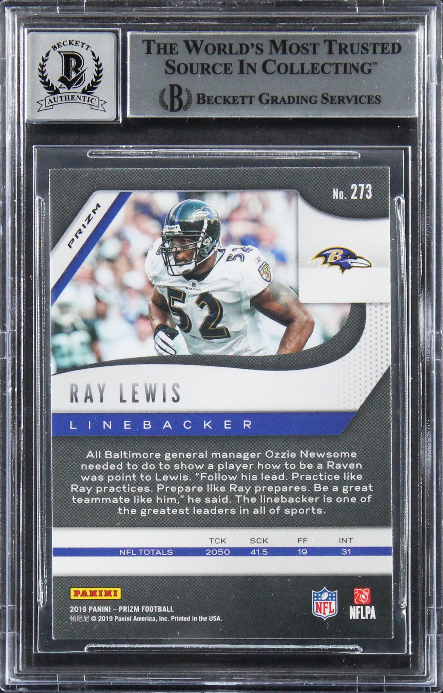 Ray Lewis Signed 2019 Panini Prizm Prizms Red White and Blue #273 (BGS | Auto 10) at PristineAuction.com Ray Lewis Signed 2019 Panini Prizm Prizms Red White and Blue #273 (BGS | Auto 10) at PristineAuction.com
