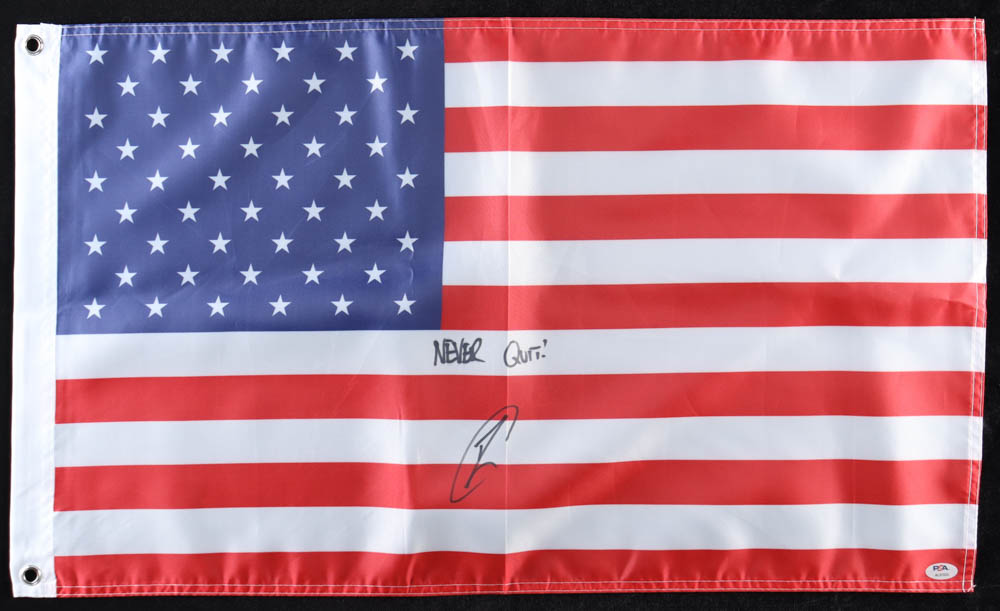 Robert O'Neill Signed 18x30 American Flag Inscribed "Never Quit!" (PSA) at PristineAuction.com Robert O'Neill Signed 18x30 American Flag Inscribed "Never Quit!" (PSA) at PristineAuction.com