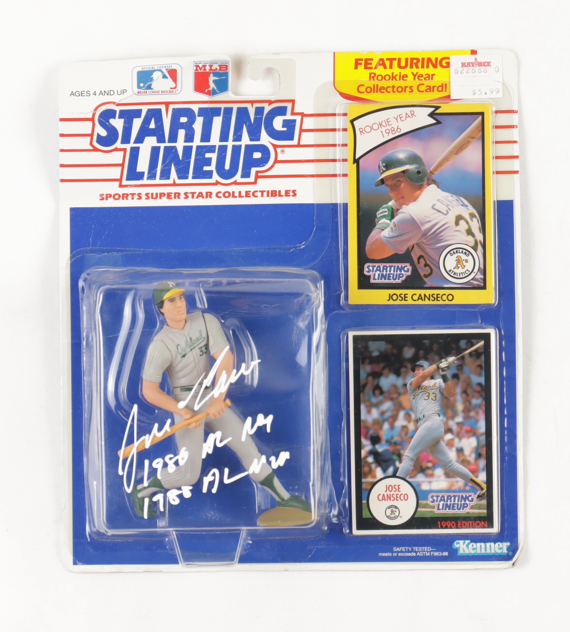 Jose Canseco Signed Starting Lineup Action Figure with (2) Trading Cards Inscribed "1986 AL ROY" & "1988 AL MVP" (JSA) at PristineAuction.com Jose Canseco Signed Starting Lineup Action Figure with (2) Trading Cards Inscribed "1986 AL ROY" & "1988 AL MVP" (JSA) at PristineAuction.com