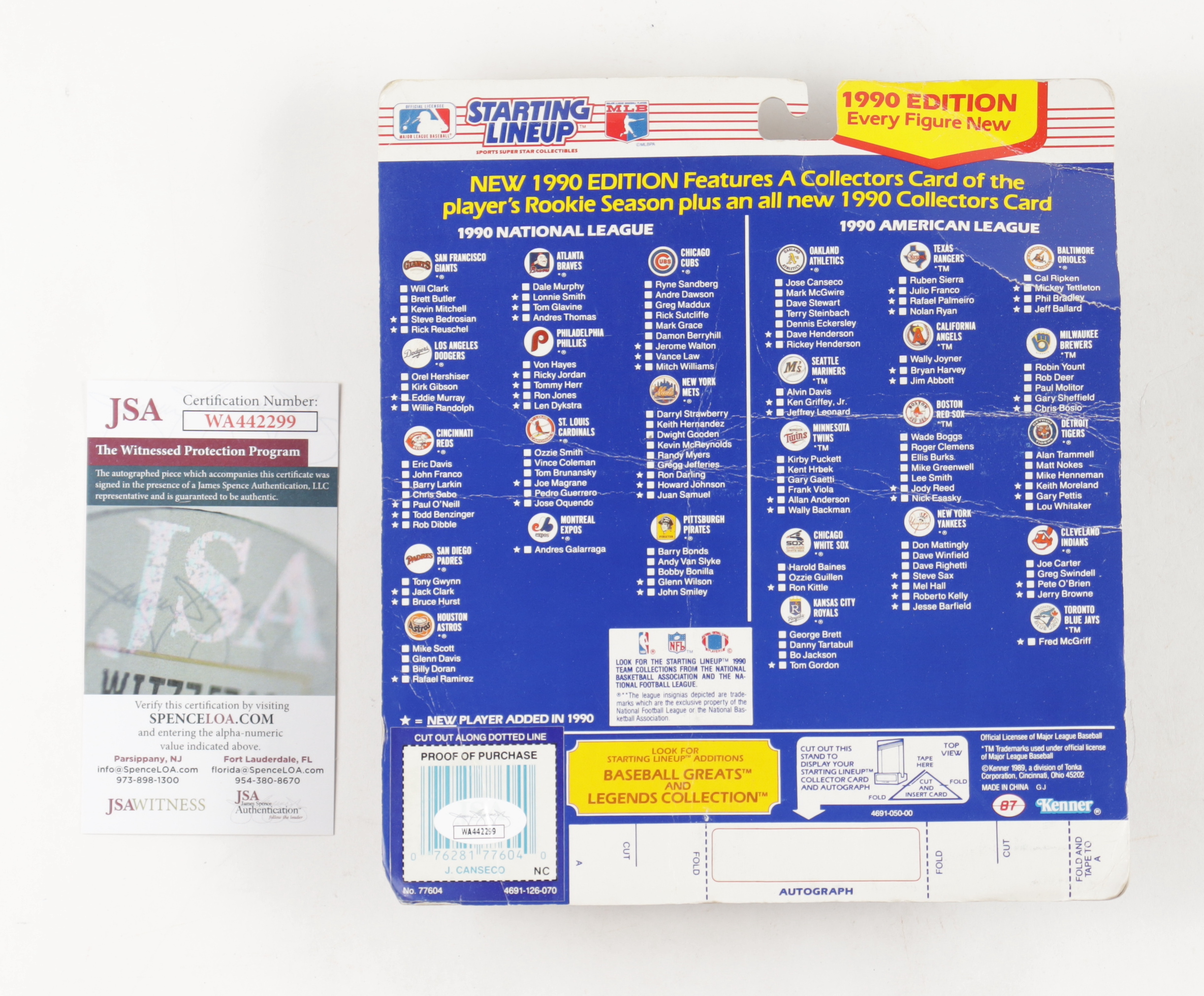 Jose Canseco Signed Starting Lineup Action Figure with (2) Trading Cards Inscribed "1986 AL ROY" & "1988 AL MVP" (JSA) at PristineAuction.com Jose Canseco Signed Starting Lineup Action Figure with (2) Trading Cards Inscribed "1986 AL ROY" & "1988 AL MVP" (JSA) at PristineAuction.com