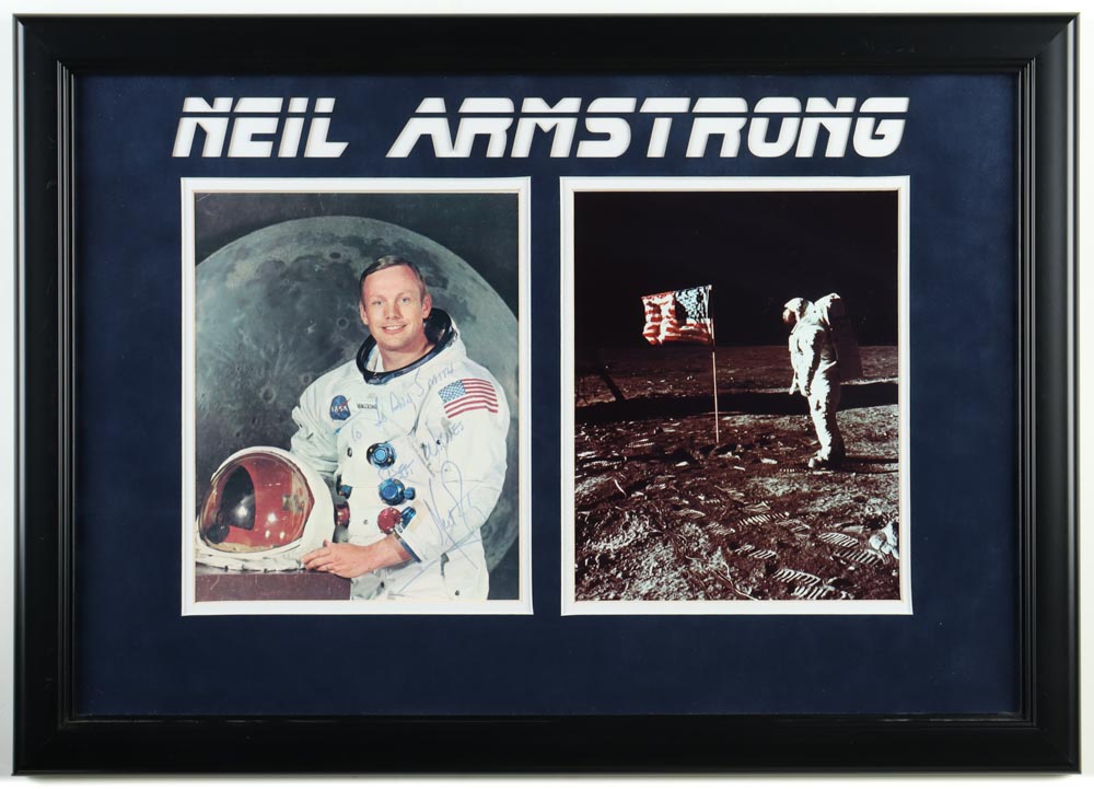 Neil Armstrong Signed Custom Framed Photo Inscribed "Best Wishes" (JSA) at PristineAuction.com Neil Armstrong Signed Custom Framed Photo Inscribed "Best Wishes" (JSA) at PristineAuction.com