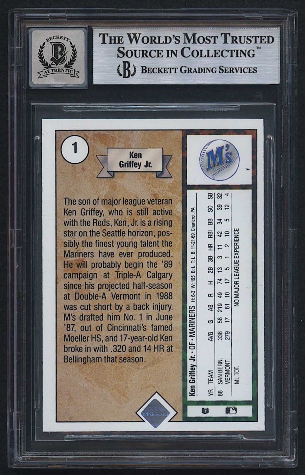 Ken Griffey Jr. Signed 1989 Upper Deck #1 RC (BGS | Autograph Graded 10) at PristineAuction.com Ken Griffey Jr. Signed 1989 Upper Deck #1 RC (BGS | Autograph Graded 10) at PristineAuction.com