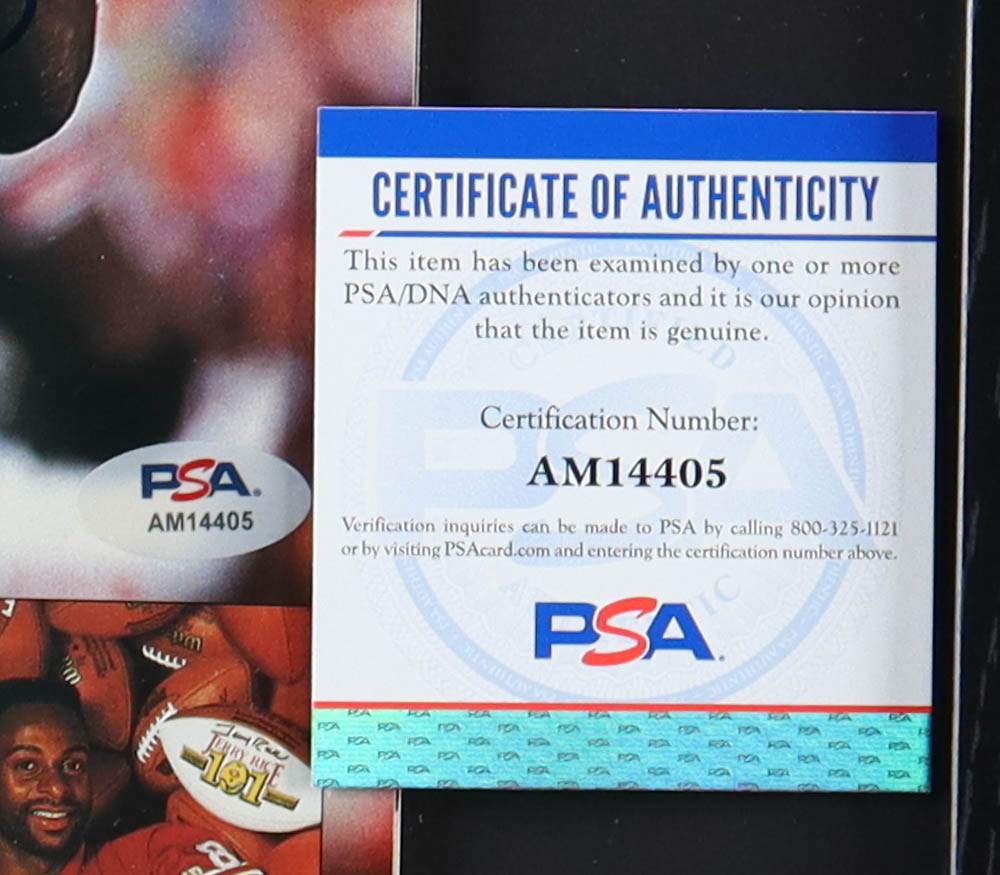 Jerry Rice Signed Custom Framed "Beckett Football Card Monthly" Magazine with (2) Super Bowl Pins (PSA) at PristineAuction.com Jerry Rice Signed Custom Framed "Beckett Football Card Monthly" Magazine with (2) Super Bowl Pins (PSA) at PristineAuction.com