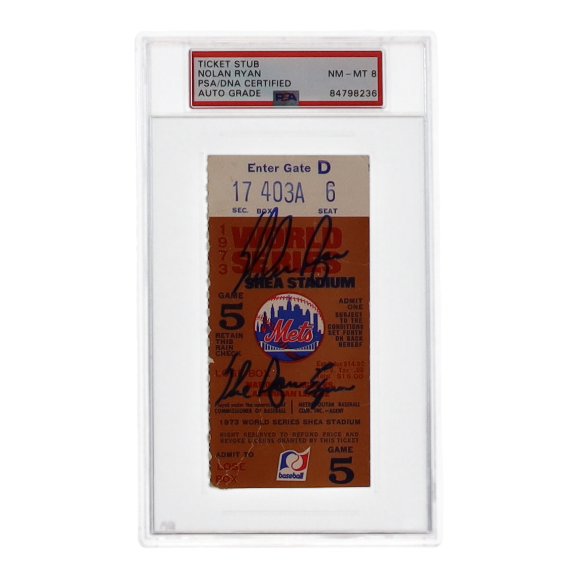 Nolan Ryan Signed 1973 World Series Game 5 Ticket Stub Inscribed "The Ryan Express" (PSA) at PristineAuction.com Nolan Ryan Signed 1973 World Series Game 5 Ticket Stub Inscribed "The Ryan Express" (PSA) at PristineAuction.com