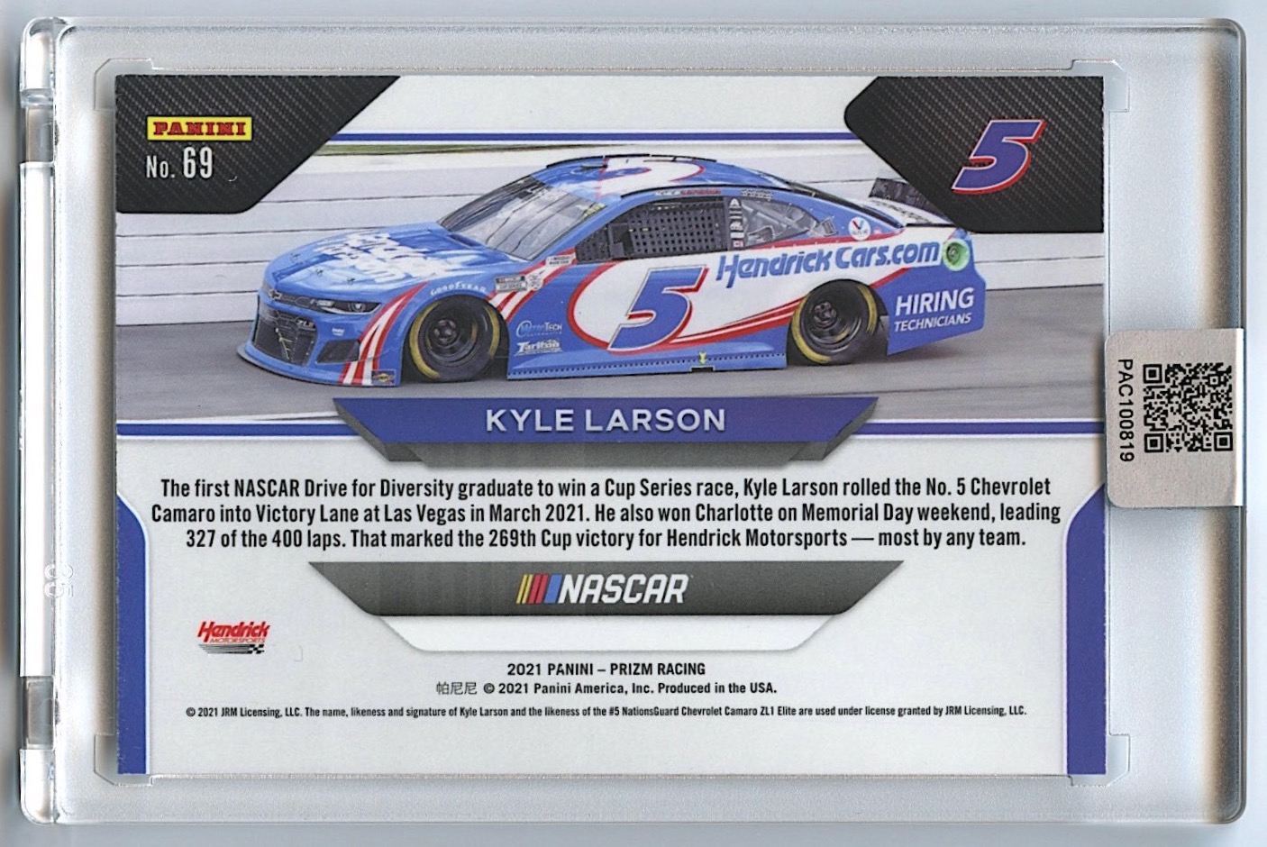 Kyle Larson Signed 2021 Prizm Wheels #69 NASCAR Trading Card (PA Encapsulated) at PristineAuction.com Kyle Larson Signed 2021 Prizm Wheels #69 NASCAR Trading Card (PA Encapsulated) at PristineAuction.com