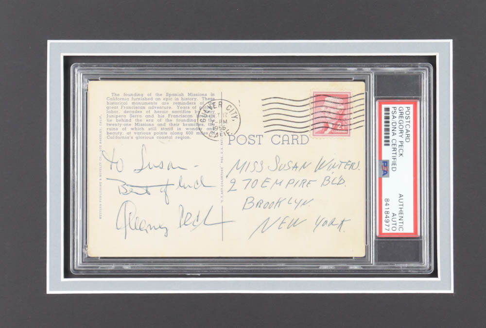 Gregory Peck Signed "To Kill a Mockingbird" 12x20 Custom Matted Cut Display Inscribed "Best of Luck" (PSA) at PristineAuction.com Gregory Peck Signed "To Kill a Mockingbird" 12x20 Custom Matted Cut Display Inscribed "Best of Luck" (PSA) at PristineAuction.com