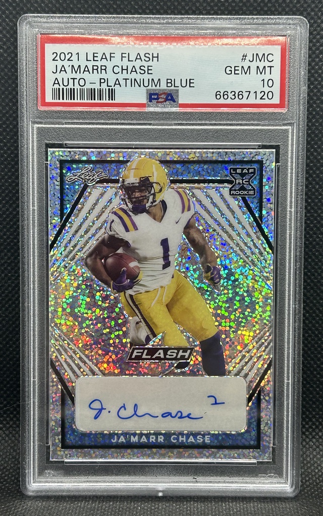 Ja'Marr Chase 2021 Leaf Flash Autographs Platinum Blue #BAJMC #13/35 (PSA 10) at PristineAuction.com Ja'Marr Chase 2021 Leaf Flash Autographs Platinum Blue #BAJMC #13/35 (PSA 10) at PristineAuction.com