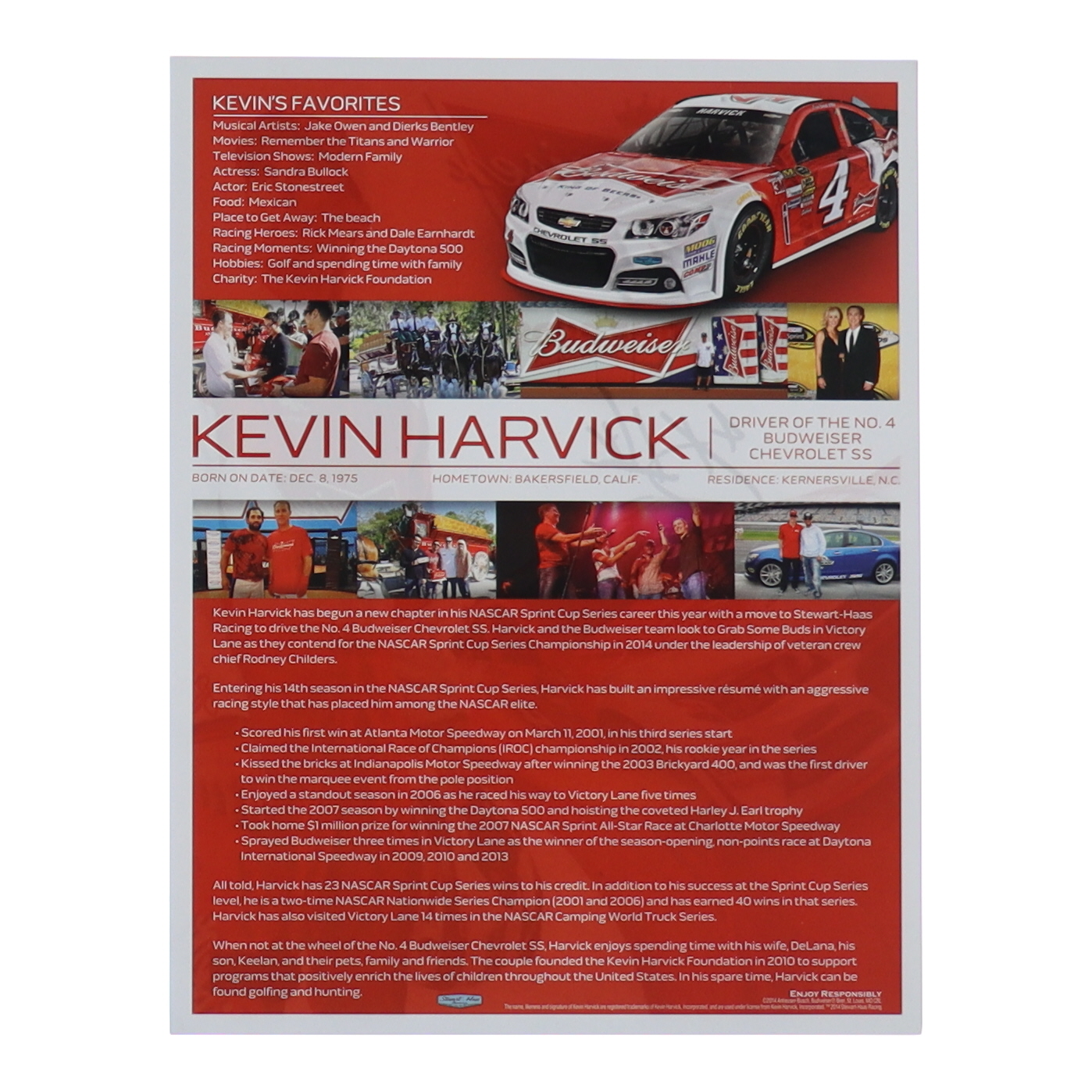Kevin Harvick Signed NASCAR 8x10 Photo (Beckett) at PristineAuction.com Kevin Harvick Signed NASCAR 8x10 Photo (Beckett) at PristineAuction.com