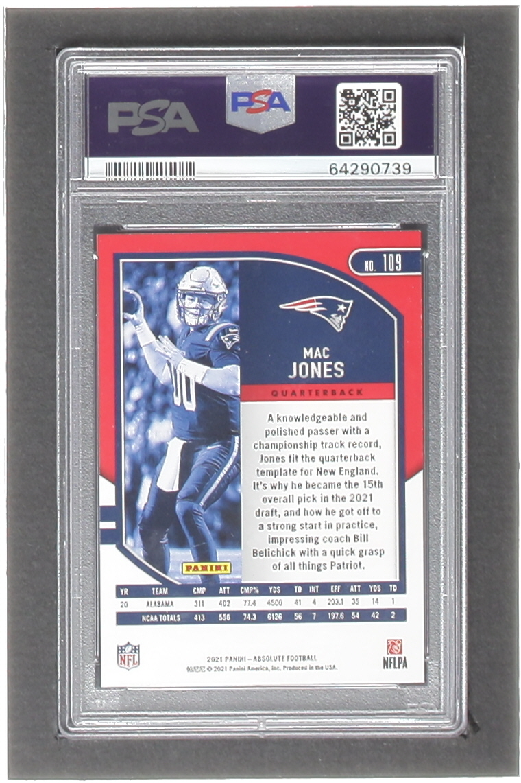 Mac Jones 2021 Absolute Red #109 RC (PSA 9) at PristineAuction.com Mac Jones 2021 Absolute Red #109 RC (PSA 9) at PristineAuction.com