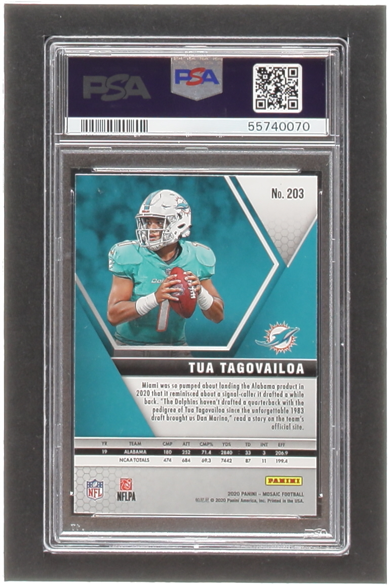 Tua Tagovailoa 2020 Panini Mosaic #203 RC (PSA 9) at PristineAuction.com Tua Tagovailoa 2020 Panini Mosaic #203 RC (PSA 9) at PristineAuction.com
