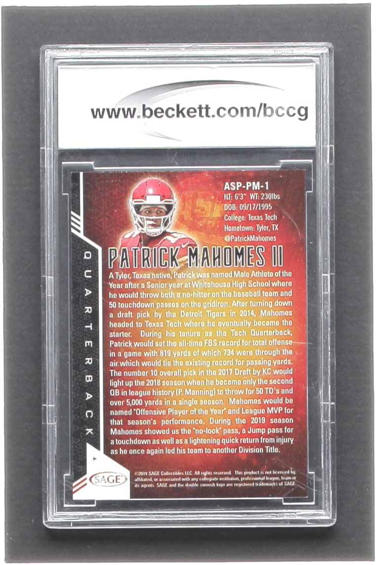 Patrick Mahomes II 2019 SAGE Aspire #ASPPM1 (BCCG 10) | Pristine Auction