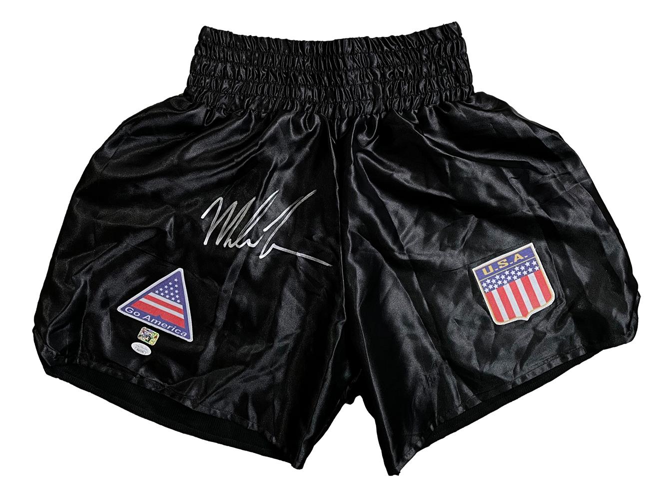 Mike Tyson Signed Olympic Boxing Trunks (JSA) at PristineAuction.com Mike Tyson Signed Olympic Boxing Trunks (JSA) at PristineAuction.com