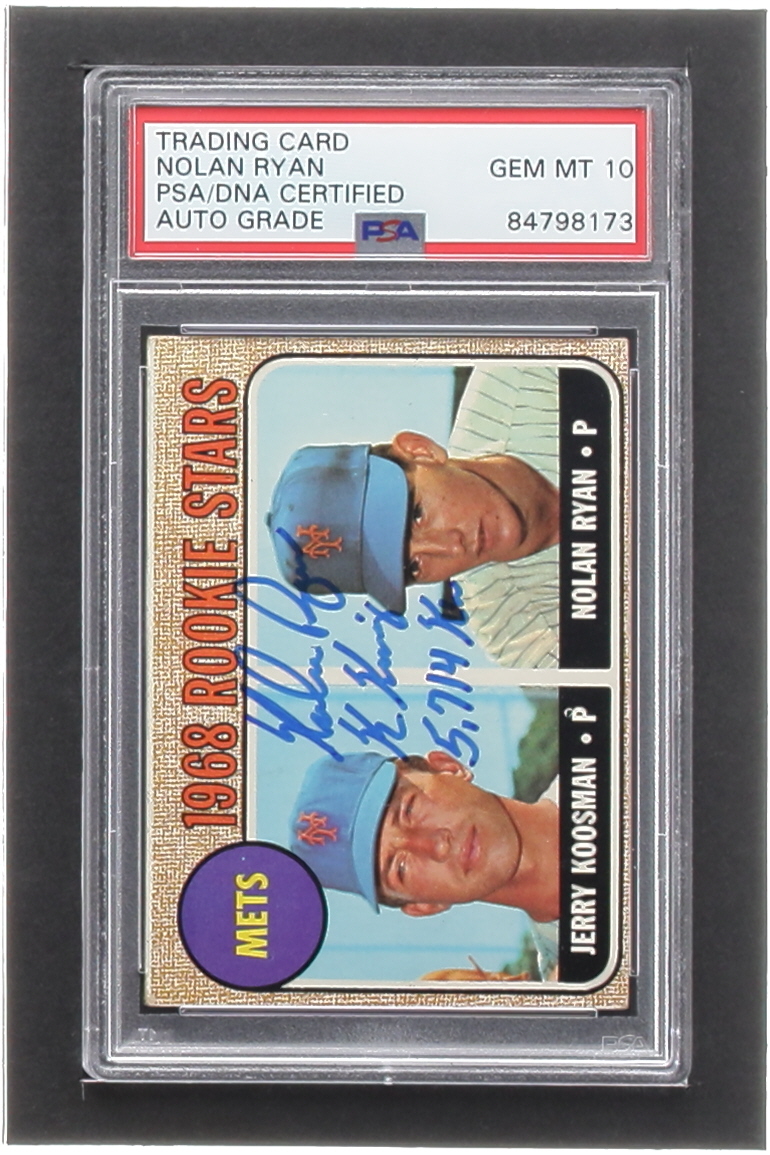 Nolan Ryan Signed 1968 Topps #177 Rookie Stars / Jerry Koosman / Nolan Ryan RC Inscribed "K King" & "5,714 K's" (PSA | Autograph Graded PSA 10) at PristineAuction.com Nolan Ryan Signed 1968 Topps #177 Rookie Stars / Jerry Koosman / Nolan Ryan RC Inscribed "K King" & "5,714 K's" (PSA | Autograph Graded PSA 10) at PristineAuction.com