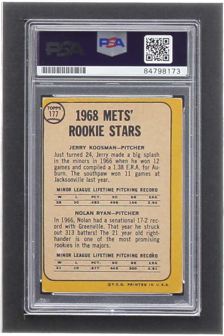 Nolan Ryan Signed 1968 Topps #177 Rookie Stars / Jerry Koosman / Nolan Ryan RC Inscribed "K King" & "5,714 K's" (PSA | Autograph Graded PSA 10) at PristineAuction.com Nolan Ryan Signed 1968 Topps #177 Rookie Stars / Jerry Koosman / Nolan Ryan RC Inscribed "K King" & "5,714 K's" (PSA | Autograph Graded PSA 10) at PristineAuction.com