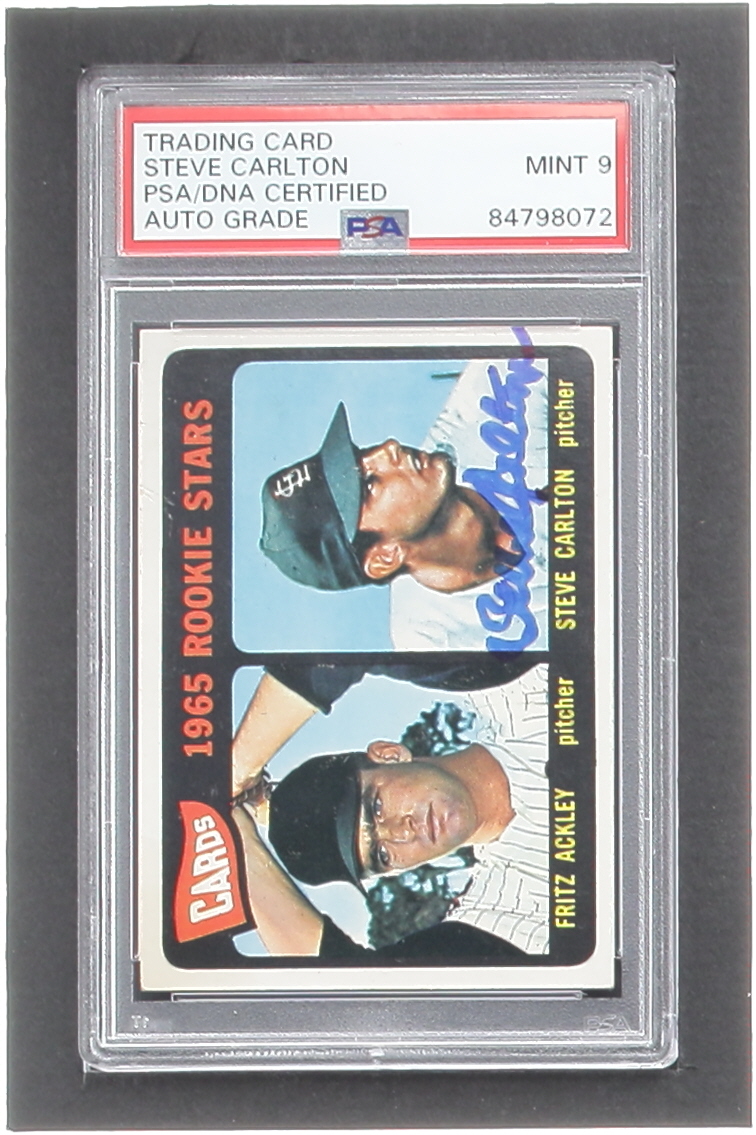 Steve Carlton Signed Fritz Ackley / Steve Carlton 1965 Topps #477 Rookie Stars RC (PSA | Autograph Graded PSA 9) at PristineAuction.com Steve Carlton Signed Fritz Ackley / Steve Carlton 1965 Topps #477 Rookie Stars RC (PSA | Autograph Graded PSA 9) at PristineAuction.com
