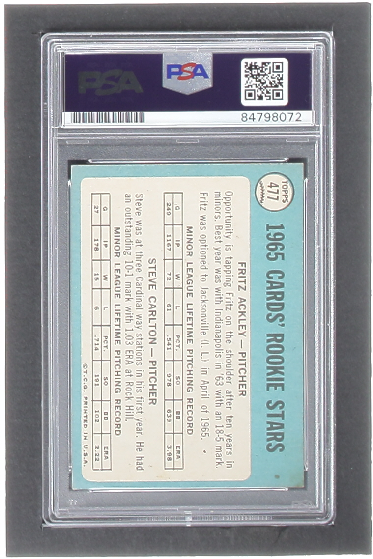 Steve Carlton Signed Fritz Ackley / Steve Carlton 1965 Topps #477 Rookie Stars RC (PSA | Autograph Graded PSA 9) at PristineAuction.com Steve Carlton Signed Fritz Ackley / Steve Carlton 1965 Topps #477 Rookie Stars RC (PSA | Autograph Graded PSA 9) at PristineAuction.com