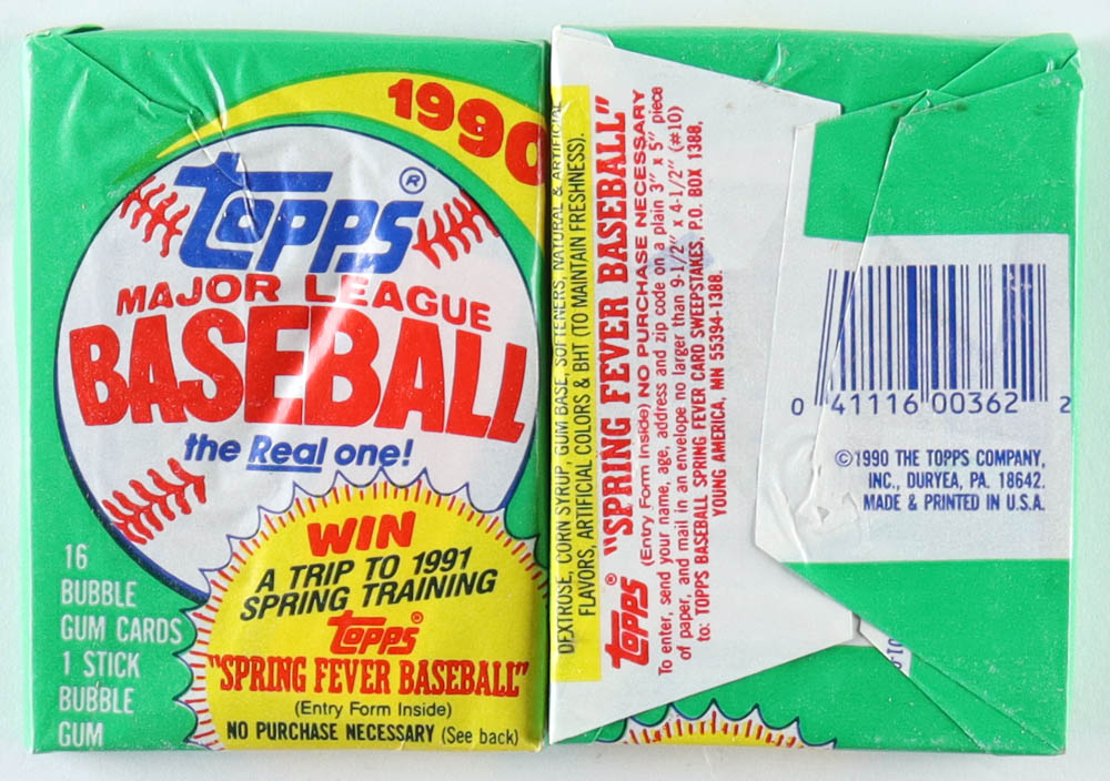 1990 Topps Baseball Wax Box with (36) Packs at PristineAuction.com 1990 Topps Baseball Wax Box with (36) Packs at PristineAuction.com