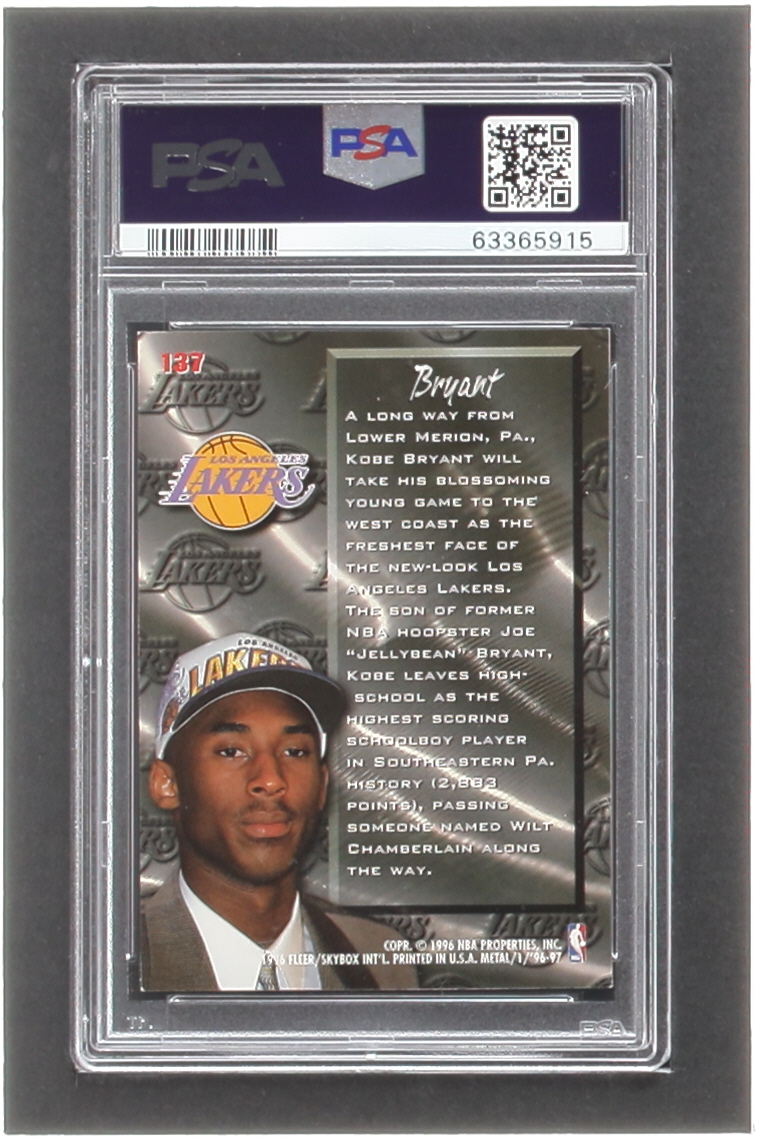 Kobe Bryant 1996-97 Metal #137 FF RC (PSA 8) at PristineAuction.com Kobe Bryant 1996-97 Metal #137 FF RC (PSA 8) at PristineAuction.com