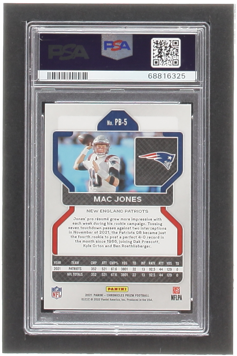 Mac Jones 2021 Panini Chronicles Prizm Black #5 (PSA 8) at PristineAuction.com Mac Jones 2021 Panini Chronicles Prizm Black #5 (PSA 8) at PristineAuction.com