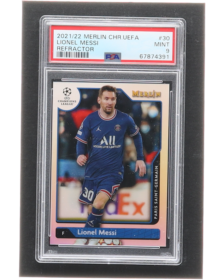 Lionel Messi 2021-22 Merlin UEFA Champions League Refractors #30 (PSA 9 ...