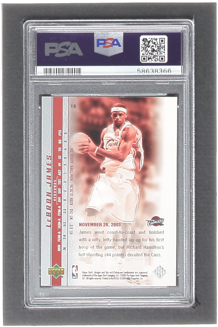 LeBron James 2003-04 Upper Deck Phenomenal Beginning LeBron James #16 RC / James is Always Ready (PSA 9) at PristineAuction.com LeBron James 2003-04 Upper Deck Phenomenal Beginning LeBron James #16 RC / James is Always Ready (PSA 9) at PristineAuction.com