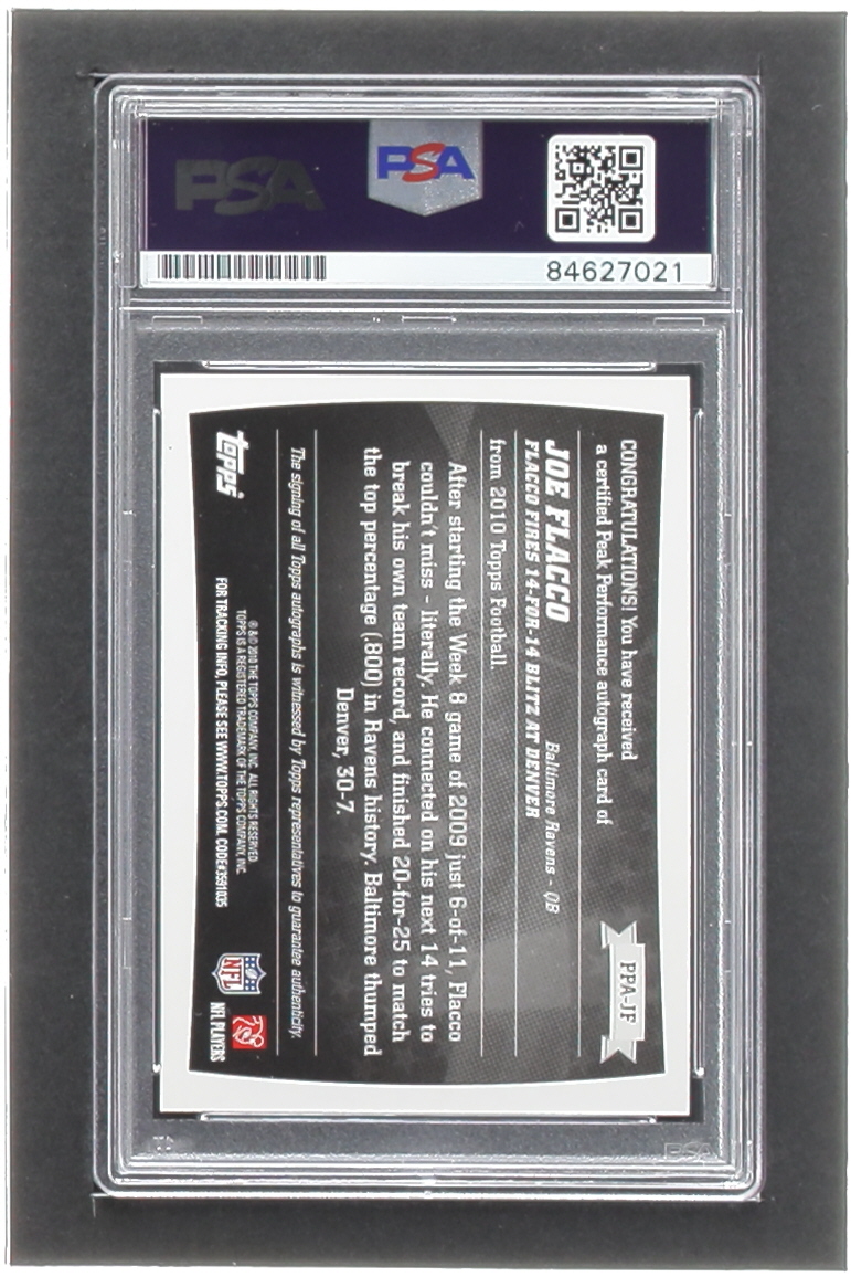 Joe Flacco 2010 Topps Peak Performance Autographs #PPAJF (PSA) at PristineAuction.com Joe Flacco 2010 Topps Peak Performance Autographs #PPAJF (PSA) at PristineAuction.com