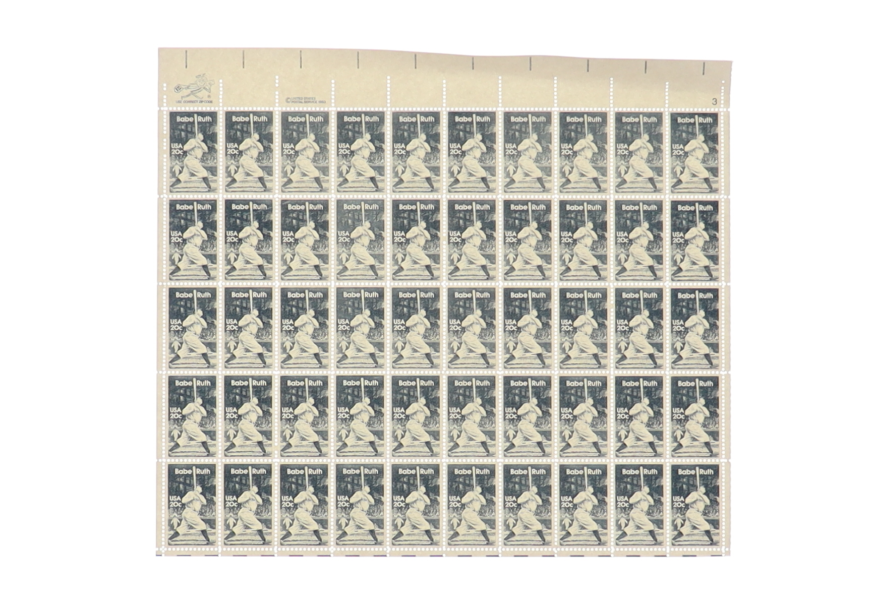 Babe Ruth 1983 Yankees Full Uncut Postage Stamp Sheet With (50) Stamps at PristineAuction.com Babe Ruth 1983 Yankees Full Uncut Postage Stamp Sheet With (50) Stamps at PristineAuction.com