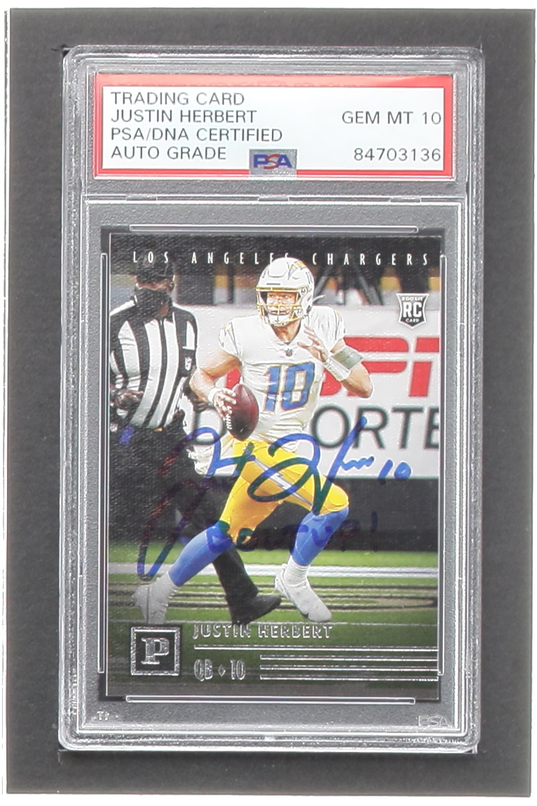 Justin Herbert Signed 2020 Panini #3 RC Inscribed "Bolt Up!" (PSA | Autograph Graded 10) at PristineAuction.com Justin Herbert Signed 2020 Panini #3 RC Inscribed "Bolt Up!" (PSA | Autograph Graded 10) at PristineAuction.com