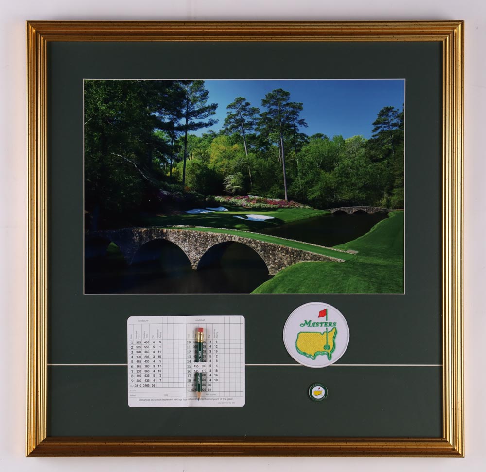 Augusta National Custom Framed Print Display with an Official Masters Augusta Pin, Patch, Pencil & Scorecard at PristineAuction.com Augusta National Custom Framed Print Display with an Official Masters Augusta Pin, Patch, Pencil & Scorecard at PristineAuction.com
