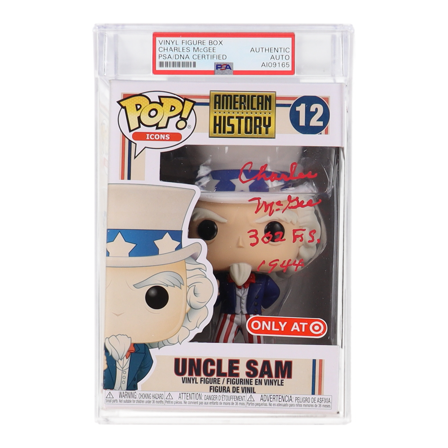 Charles McGee Signed “American History” #12 Uncle Sam Funko Pop! Vinyl Figure Inscribed "302 F.S. - 1944" (PSA) at PristineAuction.com Charles McGee Signed “American History” #12 Uncle Sam Funko Pop! Vinyl Figure Inscribed "302 F.S. - 1944" (PSA) at PristineAuction.com