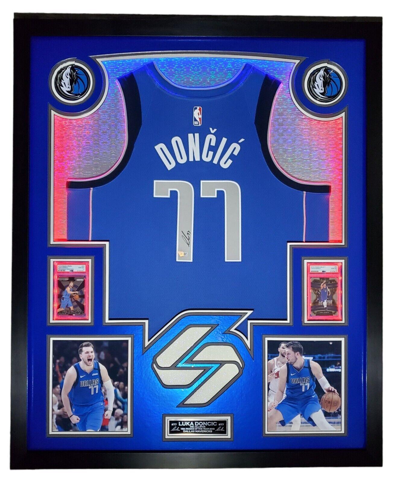 Luka Doncic Signed 33x42 Custom Framed Jersey Display (Fanatics) at PristineAuction.com Luka Doncic Signed 33x42 Custom Framed Jersey Display (Fanatics) at PristineAuction.com